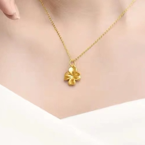 Gold 999 Pure Gold Four-Leaf Clover Pendant 3D Hard Gold Transfer Grass Necklace Women's Pendant Gift Live Broadcast Drainage Wholesale