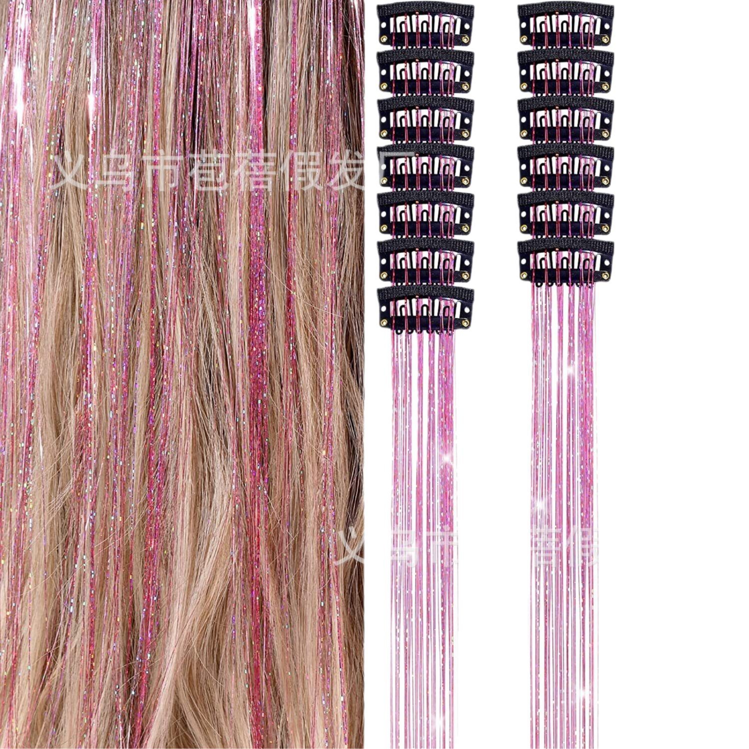 Amazon cross-border European and American metal ribbon clip laser gold tinsel hair colorful wig manufacturers