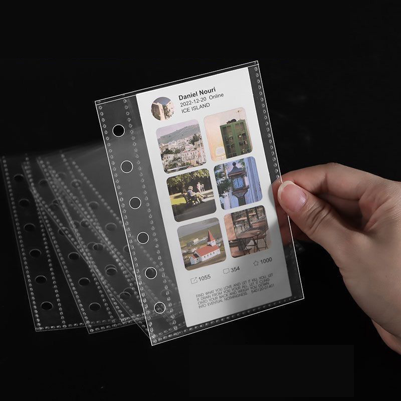 Transparent Two-Grid Planner with 6-Hole Single-Sided Star-Chasing Cards, Small Card Storage A7 Grid Card Album Inner Pages