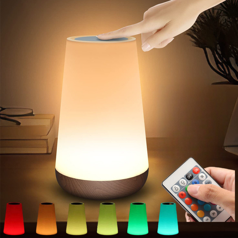 Cross-Border Remote Control Wood Grain Dimmable Touch Tap Light Night Light Bedside Lamp 13-Color Ambient Light Sensor Lamp Table Lamp