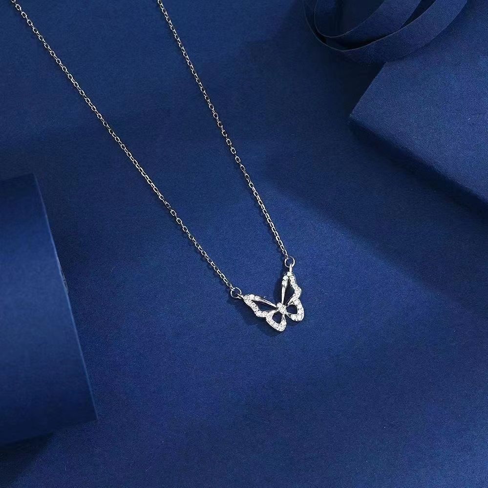 Hollow Sparkling Diamond Butterfly Necklace, Chinese Valentine's Day Gift for Girlfriend and Best Friend, Practical and Thoughtful Birthday Gift