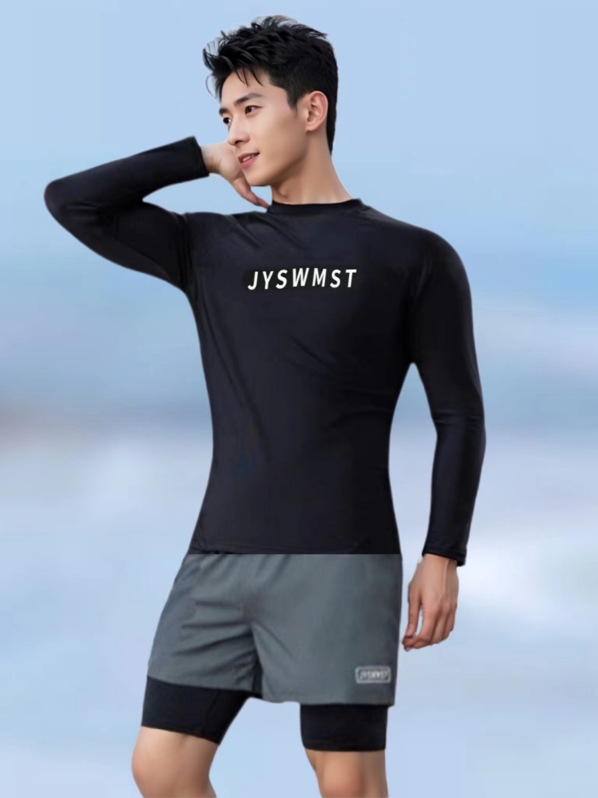 Swimsuit Men's Full-Body Long-Sleeved Sun Protection Embarrassing Double-Layer Swimming Trunks Swimsuit Quick-Drying Hot Spring Men's Swimsuit Suit