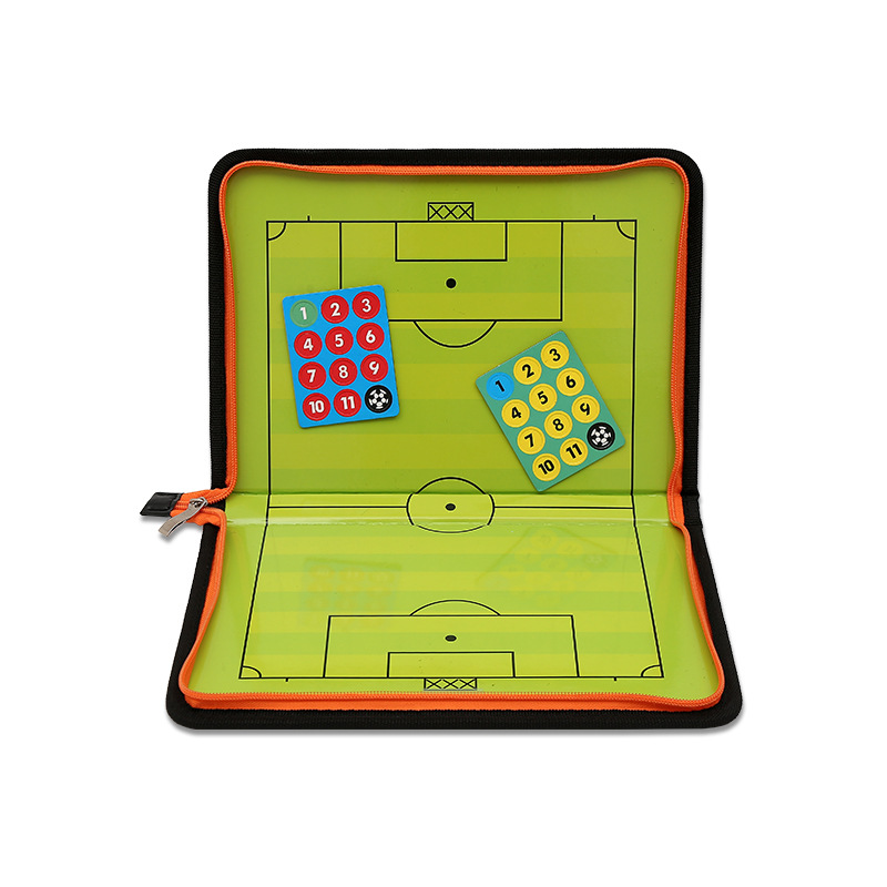 Two-fold zipper coach sand table tactical plate 11 people Football tactical plate folding magnetic belt zipper PU leather