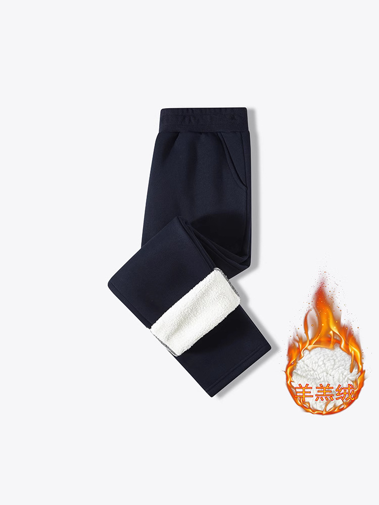 [Collection] Winter Velvet Thickeneded School Uniform Pants for Primary and Secondary School Students, Navy Blue Lamb Velvet Warm School Pants