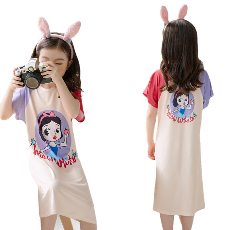 Children's nightdress girls' pajamas summer short-sleeved baby thin Korean style little girl cartoon middle and big children's home wear summer
