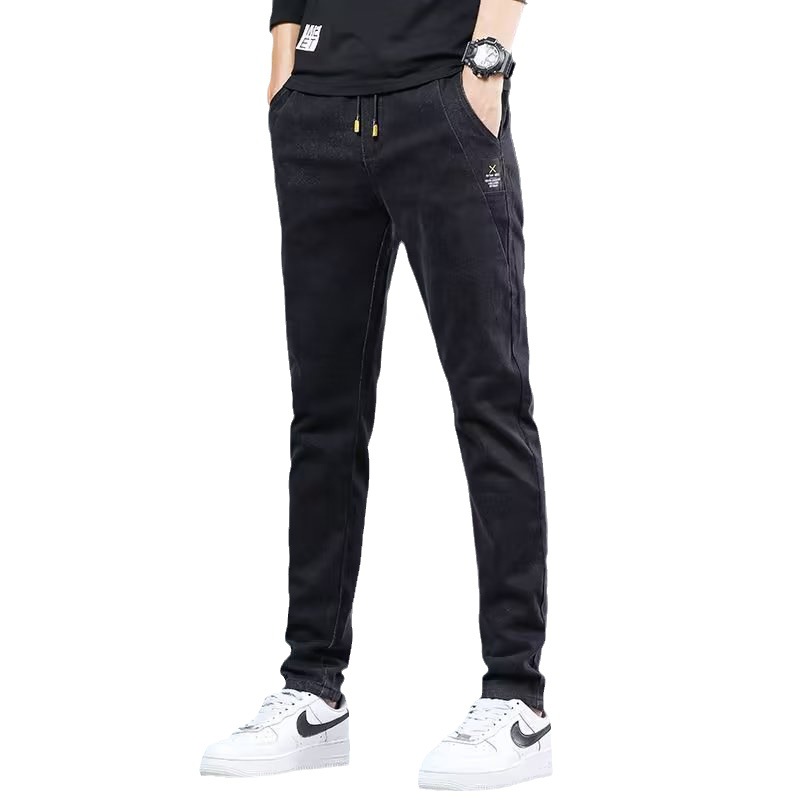 Cross-border fleece-lined Jeans Men's Autumn New Thickened Warm Korean-style Slim-fit Harem Casual Pants