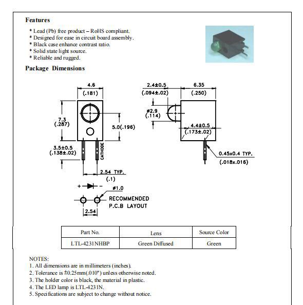 Ltl-4231Nhbp Liteon Liteon Оптоэлектроника Зеленый Свет Диод Вставной Абажур