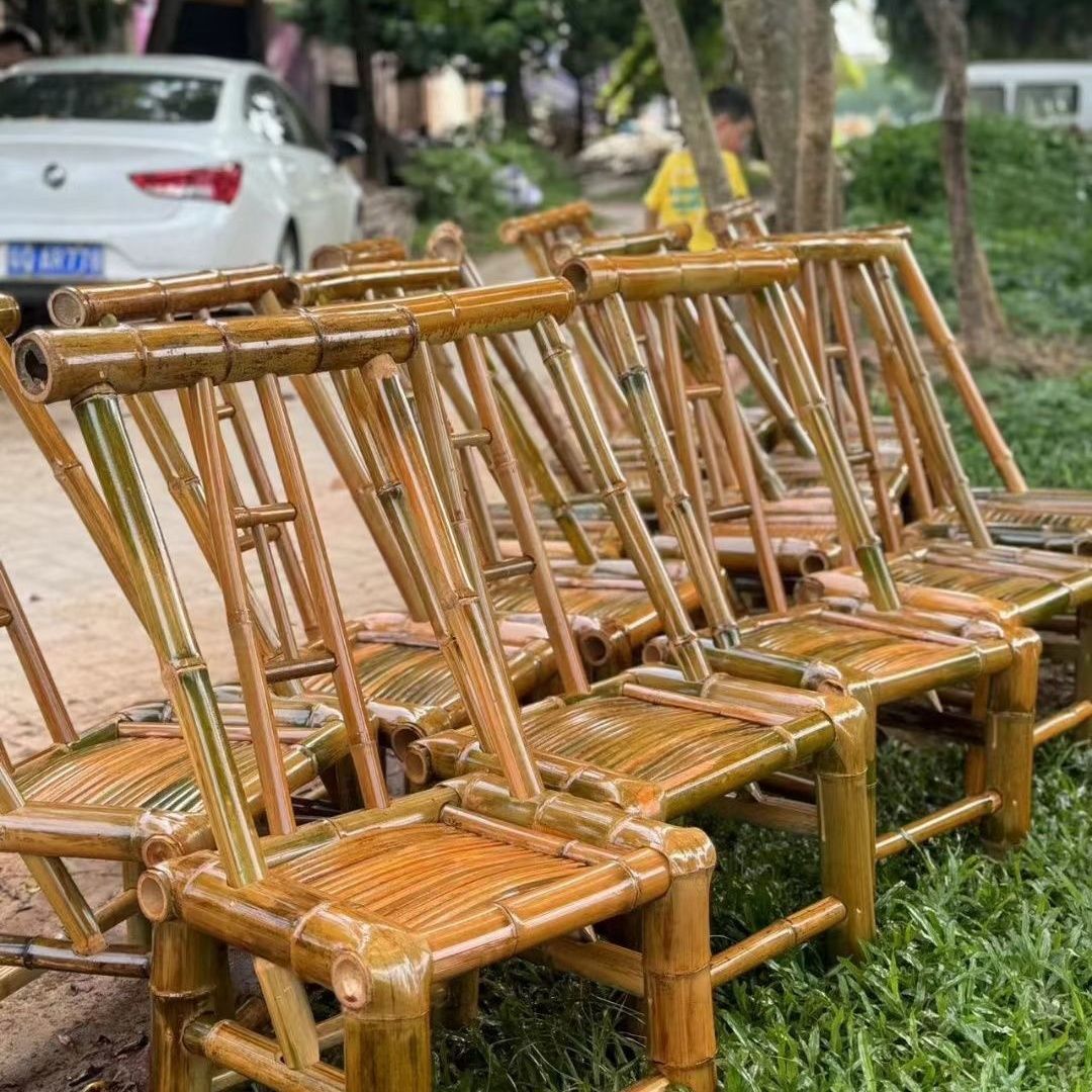 Old-Fashioned Bamboo Chair with Backrest, Suitable for Tea Brewing, Hot Pot, Children's Chair, Household Handmade Bamboo Chair, Bamboo Weaving Bamboo Chair for Outdoor Use