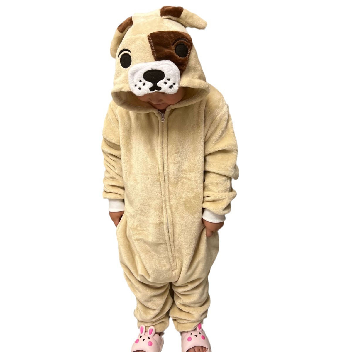 2024 New Winter Flannel Cartoon Anime Chai Dog Grey Hippo Bulldog Children Adult Animal One-piece Pajamas