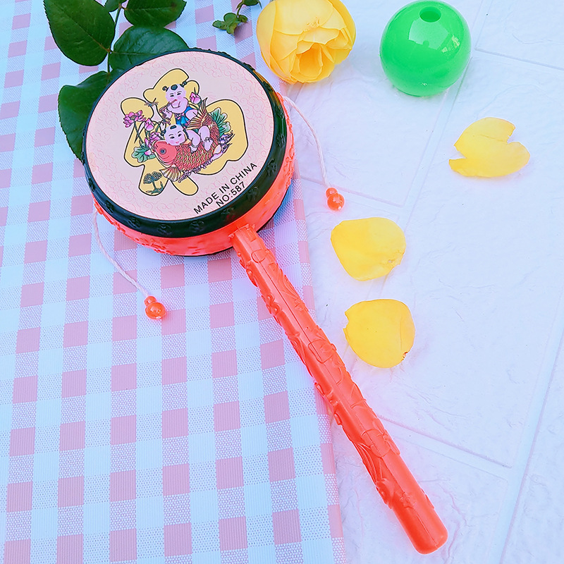 Baby children rattle auspicious red drum traditional nostalgic New Year picture pattern hand rattle wholesale