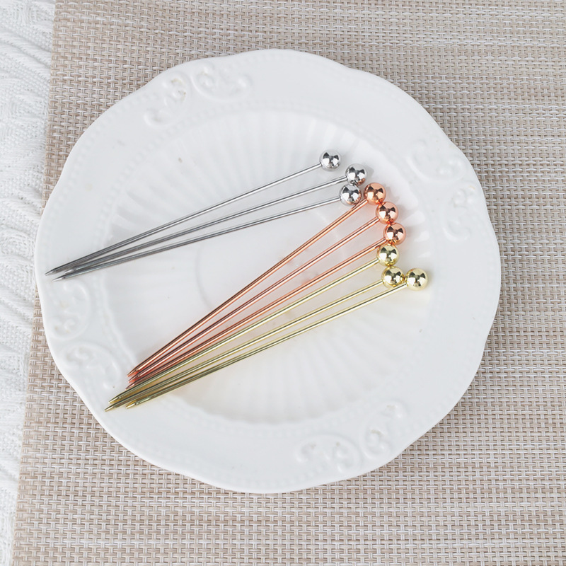 304 Stainless Steel Creative Fruit Picks Round Bead Skewers Bar Cocktail Decoration Picks Olive Preserves Metal Fruit Skewers