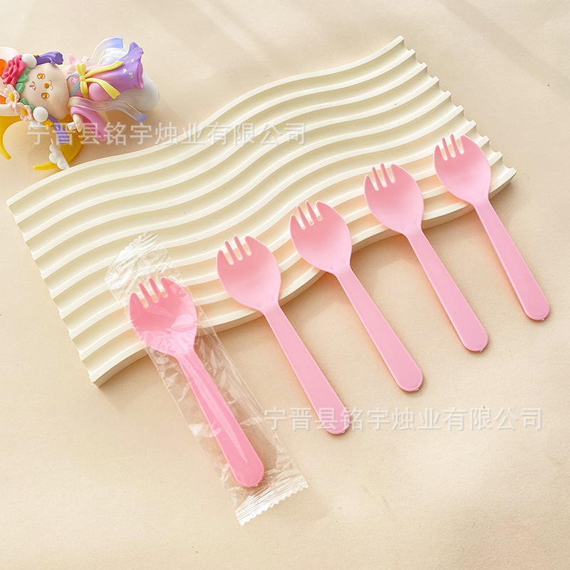 Cake Frosted Thickened Disposable Independent Spoon Fruit Spoon Fork Dessert Ice Cream Plastic Fork Packaging Wholesale