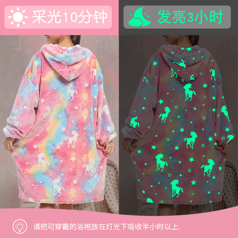 Flannel Luminous Nightgown, Family Fun, Cute, Soft and Comfortable, Thickened Pullover Nightgown, Lazy Pajamas, Home Clothes