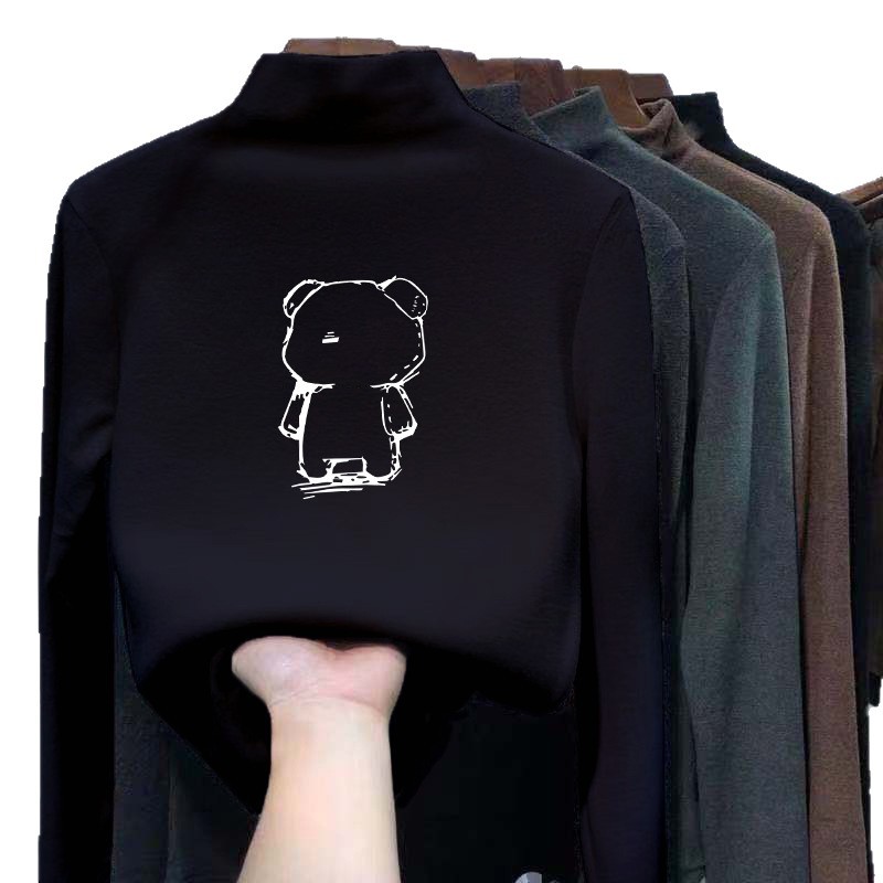 Children's Velvet Semi-high Collar Base Shirt Autumn and Winter New Boys' T-shirt Medium and Large Boys' Men's Warm Inner Korean Top