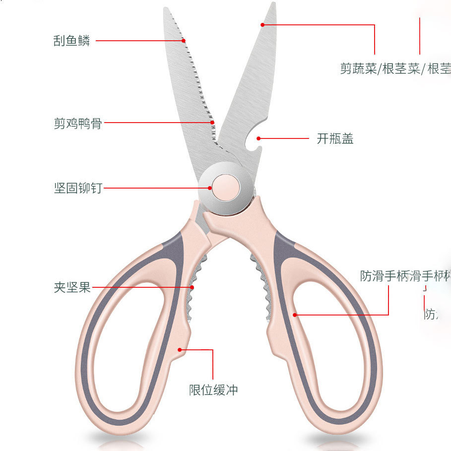 Multifunctional Stainless Steel Kitchen Scissors, Thickened Household Pink Cat Scissors, Powerful Chicken Bone Scissors, Food Scissors