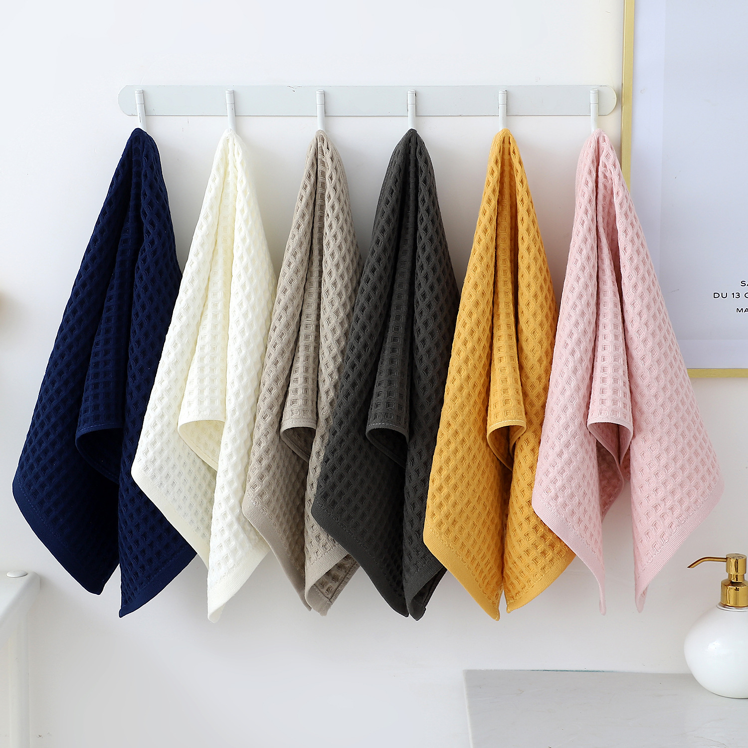 Waffle Pure Cotton Cross-border Bath Towel Household Absorbent Towel Hanging Face Washing Square Towel Bar Table Towel Wrapping Towel Large Bath Towel