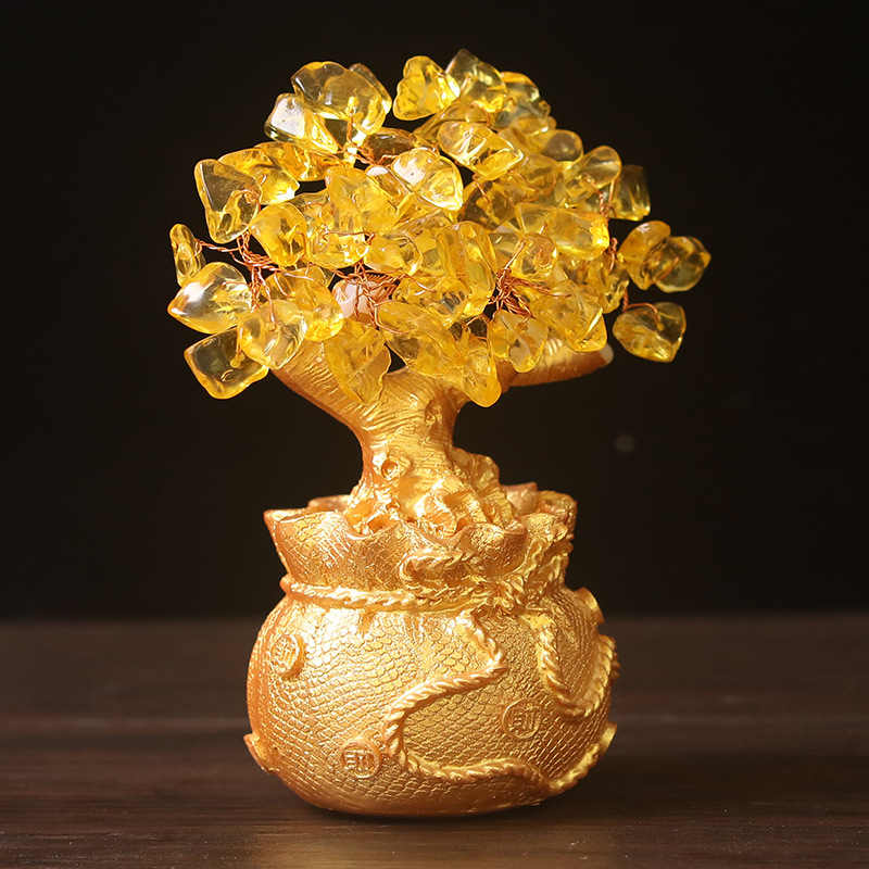 Citrine Money Tree Money Tree Lucky Bag Money Bag Resin Ornament Tv Wine Cabinet Decoration Craft Ornament Wholesale