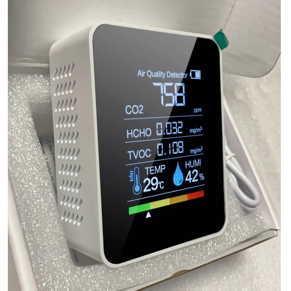 Cross-Border 5-in-1 Wifi Smart Home Air Quality Detector Carbon Dioxide Temperature and Humidity Formaldehyde Tvoc