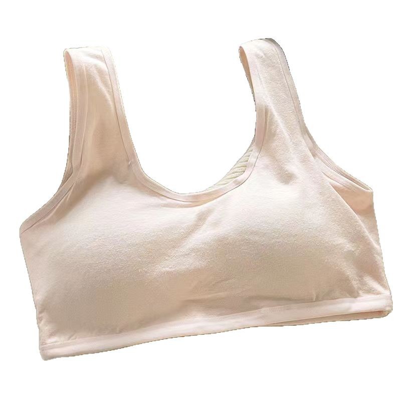 Fixed Cup Pure Cotton Girls' Bra, Comfortable and Seamless Underwear, Junior High School Students' All-In-One Sports Vest Without Rims