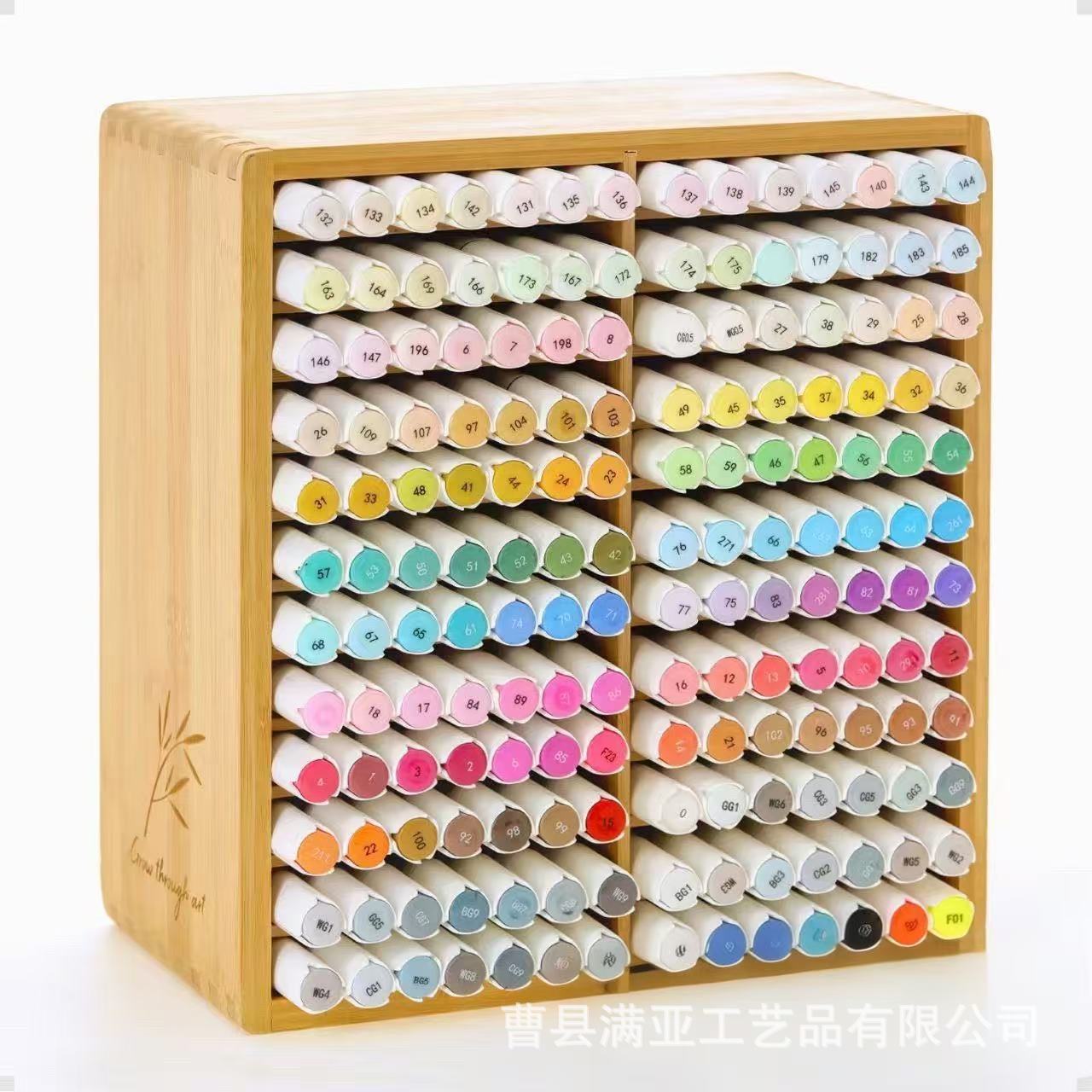 Bamboo wood desktop watercolor pen storage box office pen holder children oil painting stick painting brush storage rack multi-layer wooden frame