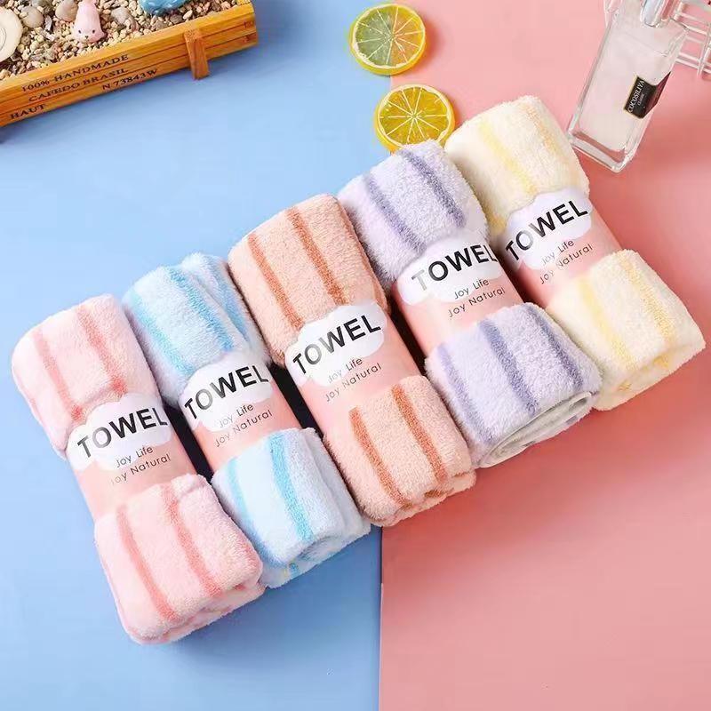 Оптовые полотенца из кораллового велюра, утолщенные, водопоглощающие, без ворса, в полоску, набор из пяти штук, подарочные высококачественные полотенца