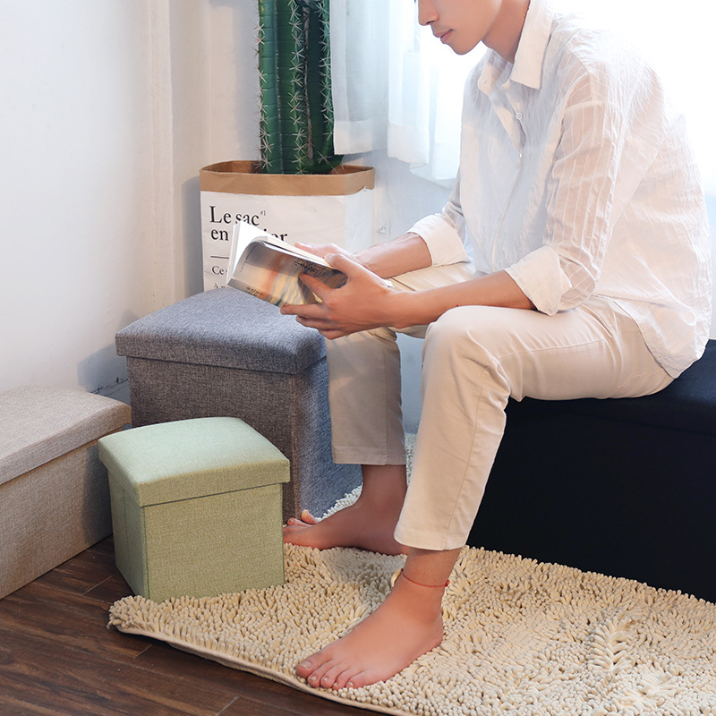 Cotton and Linen Storage Stool Storage Stool Seatable Sofa Shoe Changing Stool Household Multifunctional Folding Storage Box Artifact