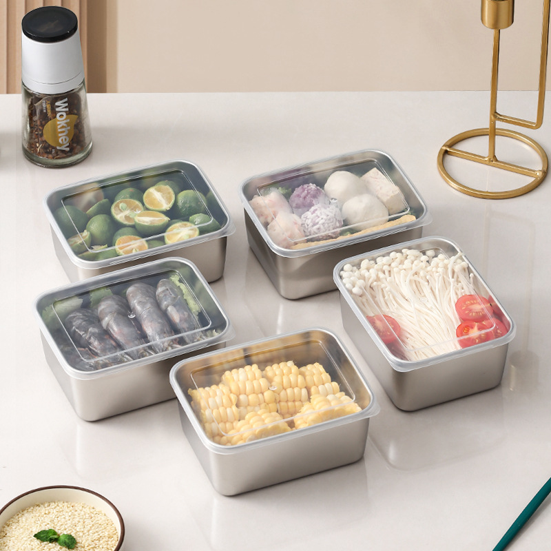 Stainless steel fresh-keeping box flavor box equipped with vegetable small material box sealed bento refrigerator food fruit lunch box square box