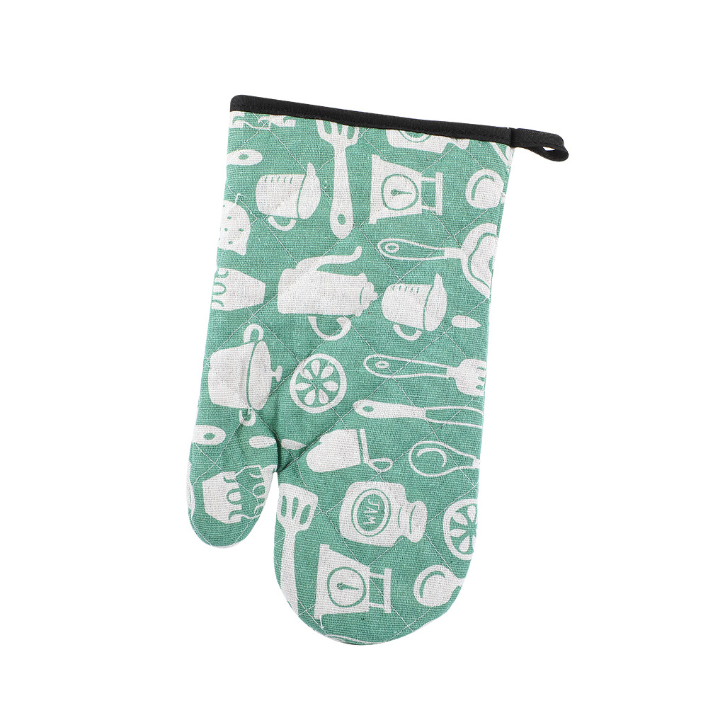 Black Edge Simple Heat Insulation Gloves Polyester Brocade Thickened Microwave Anti-scalding Gloves Kitchen Oven High Temperature Gloves