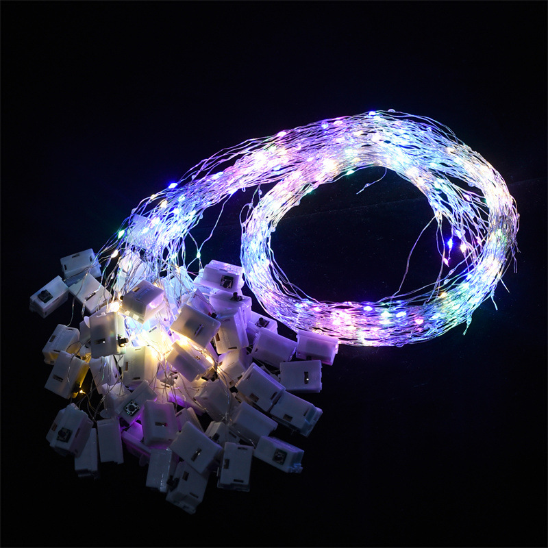 Led small lights Christmas bouquet decorative atmosphere copper wire colored lights battery box light string small white box light string stars wholesale