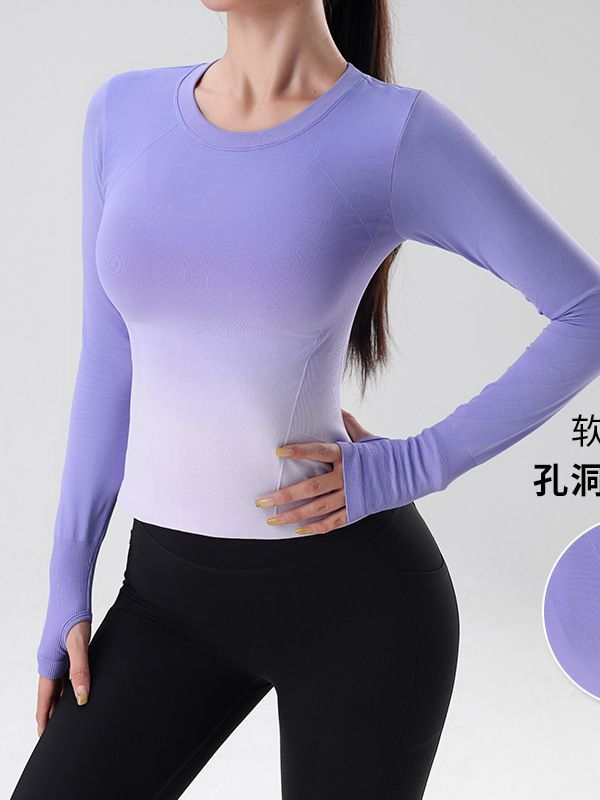 New Cross-border Yoga Gradient Quick-drying Sports Fitness Long-sleeved T-shirt Women's Slim-fit Top Tight Base Shirt Thin