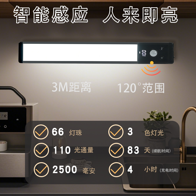 Led Smart Sensor Cabinet Light Magnetic Suction Wiring-Free Bedroom Kitchen Wardrobe Light Night Light Table Lamp Outdoor Lighting