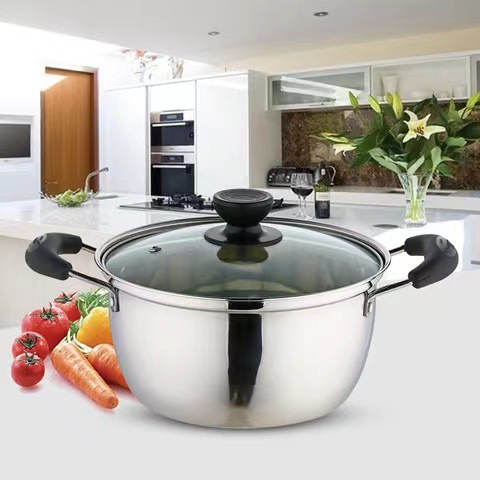 Stainless Steel Non-magnetic Soup Pot Stew Pot Double Handle Milk Pot Thickened Soup Pot Induction Cooker Gas Pot Steamer Baby Food Supplemental Pot