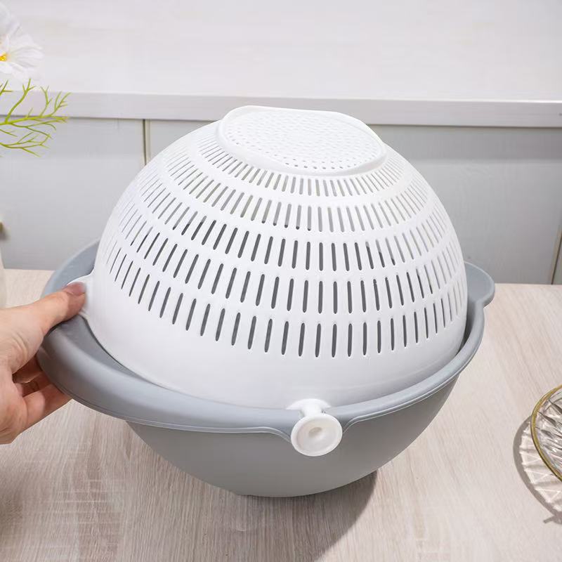 Round Double-Layer Plastic Drain Basket, Vegetable Washing Basin, Kitchen Vegetable Washing Basket, Fruit Basket, Drain Basin, Household Home