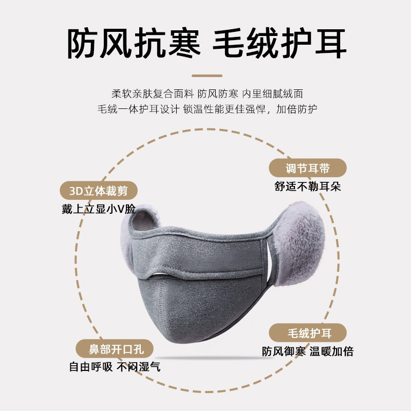 New Warm Mask Autumn and Winter Earmuffs Ear Protection Plush Earmuffs Season Cold Protection Cycling Windproof Men's and Women's Mask German Velvet