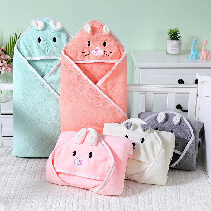 Foreign Trade Coral Fleece Children's Bath Towel Newborn Swaddle Hooded Cloak Children's Wrap Bath Towel with Hood