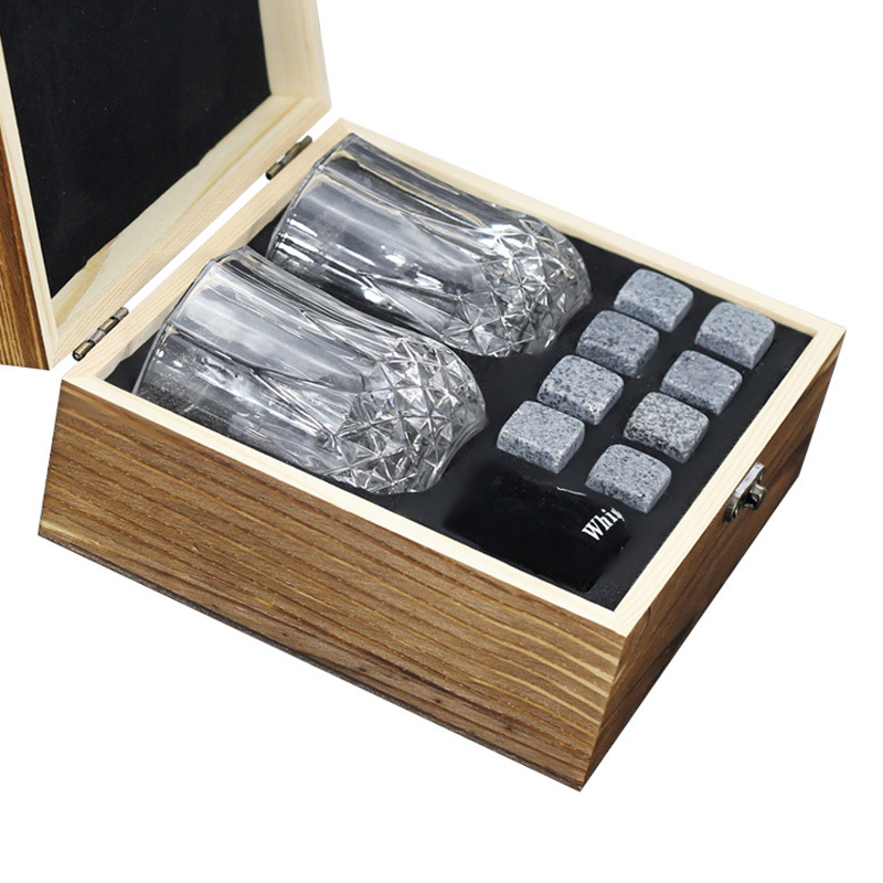 Whiskey Icewine Stone Square Grain Ice Block Stone Ice Cool Stone Small Wooden Box Gift Set Natural Stone Icewine