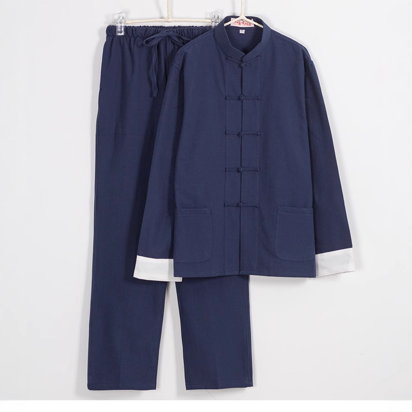 Chinese Middle-aged and Elderly Pure Cotton Old Coarse Cloth Tang Suit Top for Male Dad and Grandpa Chinese Style Retro Improved Hanfu suit