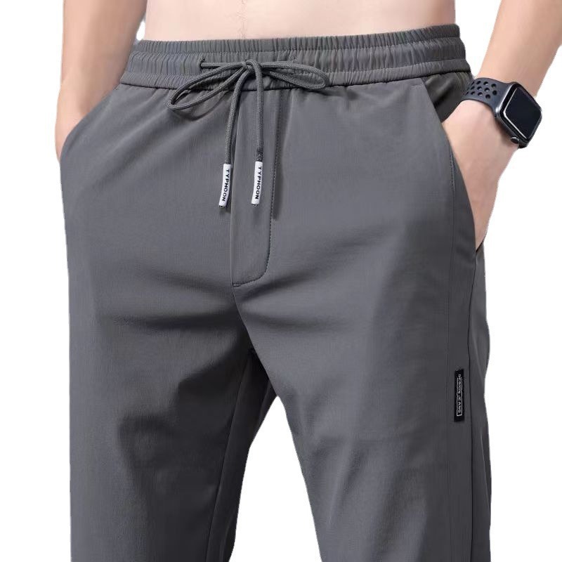 Summer Men's Breathable Ice Silk Casual Pants Large Size Straight Versatile Comfortable Thin Quick-Dry Men's Drawstring Sports Pants