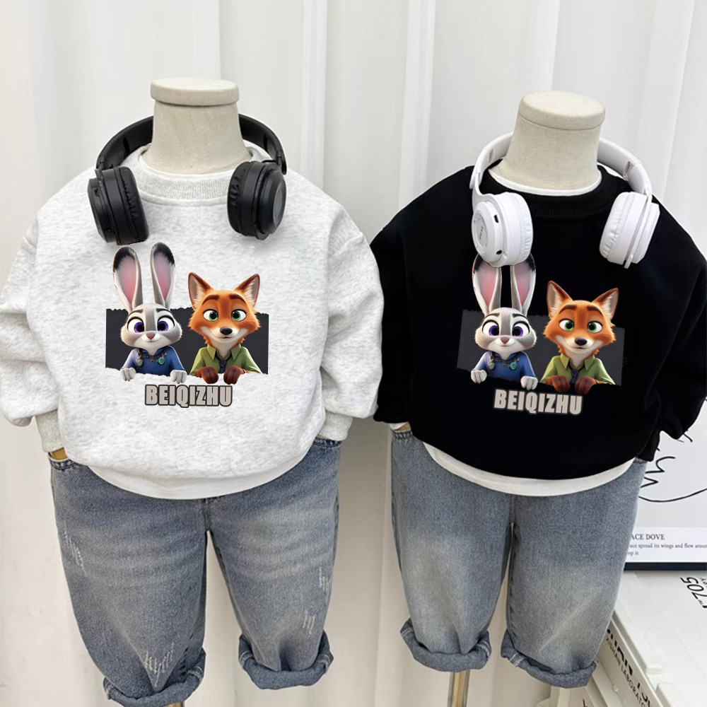 Толстовка с флисовой подкладкой для мальчиков и девочек, новая модель осень-зима 2026, мультфильм Зверополис, повседневный теплый топ