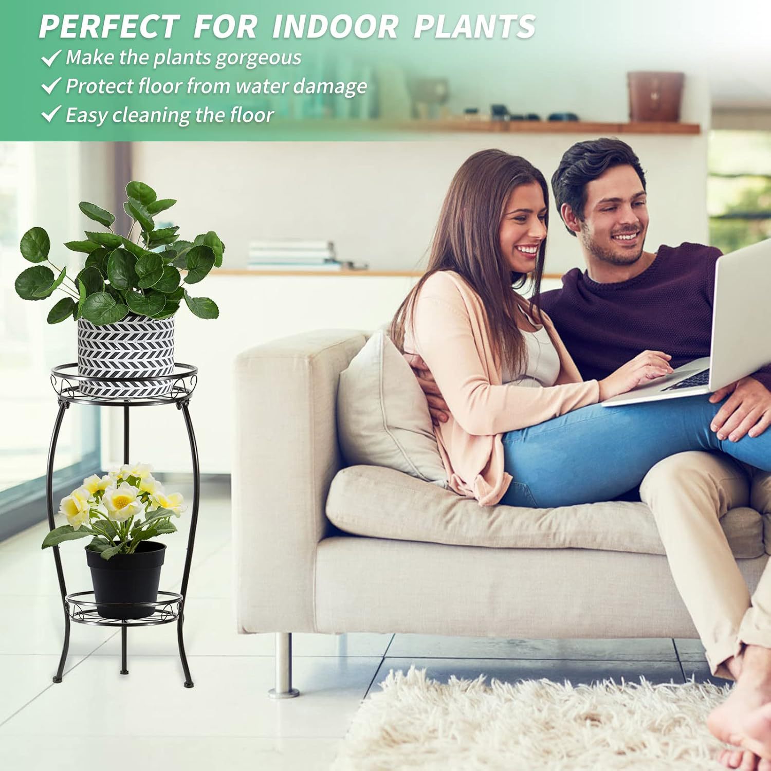 Nordic Style Wrought Iron Flower Shelf Floor-standing Flower Rack Storage Rack Balcony Multi-layer Bedroom Living Room Light Luxury Green Flower Pot