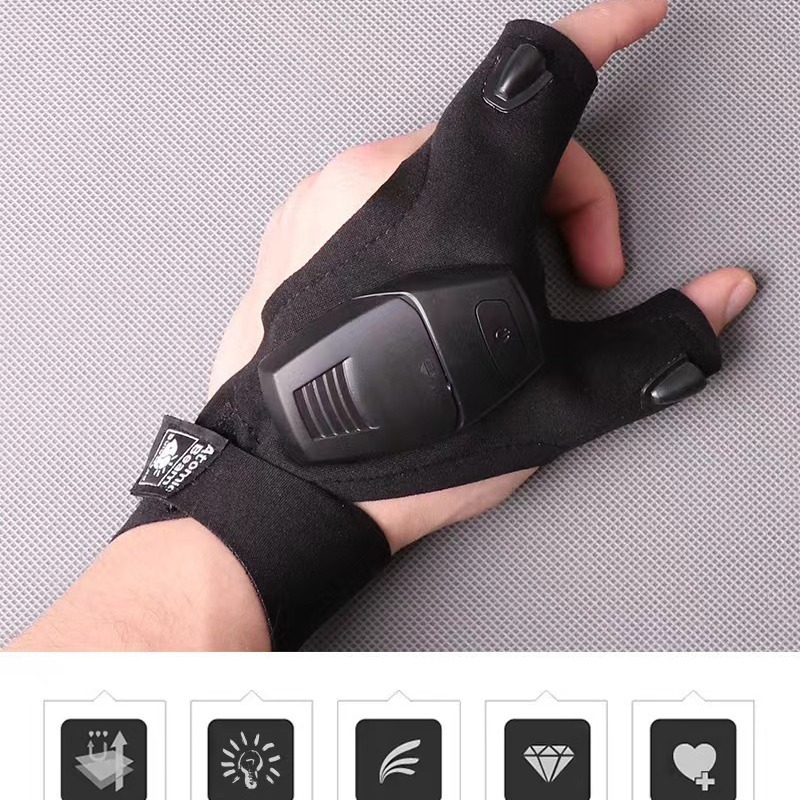 Cross-border fishing with lights rechargeable gloves flashlight camping lights two-finger sunscreen breathable outdoor night Hook lights gloves