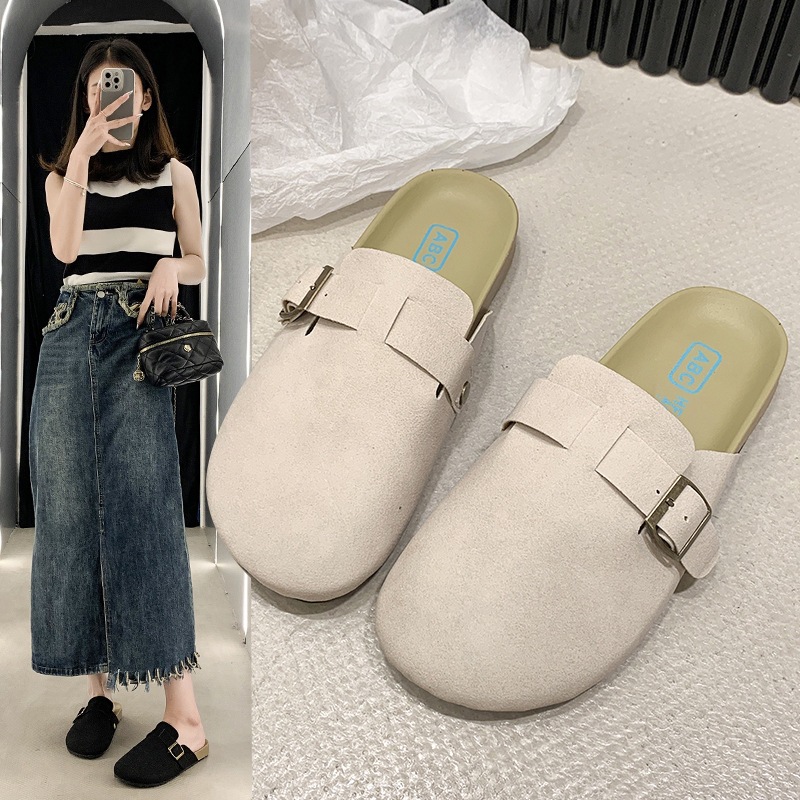 Тапочки для женщин, осень и зима 2024, новая ретро модель, полутеплые, с пряжкой, мюли в стиле Birkenstock