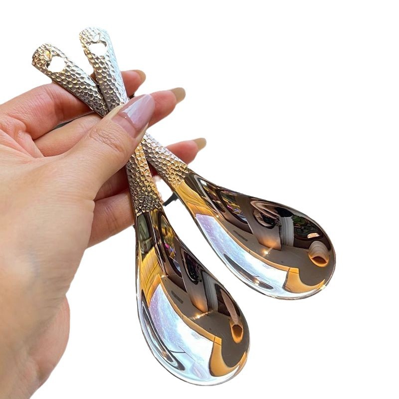 New Style Hammer Spoon Stainless Steel Household Spoon Commercial Spoon Dining Spoon High Color Value Vintage Spoon Dessert Spoon