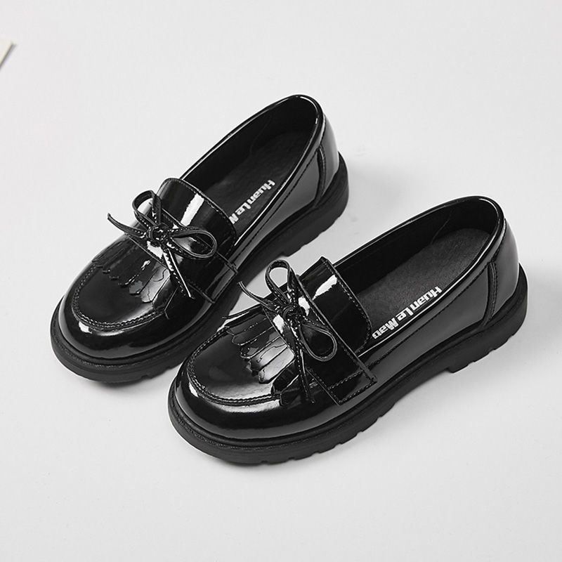 Girls' Black Leather Shoes Princess Loafers Tassel Girls Genuine Leather Soft Sole Kidsren's Student Performance Shoes Spring and Summer