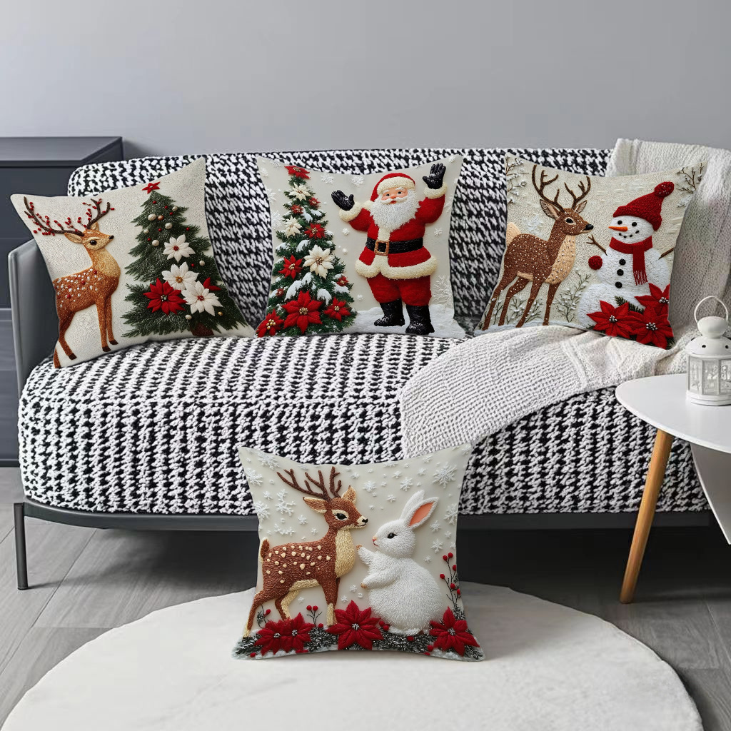 Factory Ready-Made Christmas Pillow Cover Holiday Elk Rabbit Decorative Sofa Atmosphere Decorative Linen Pillow