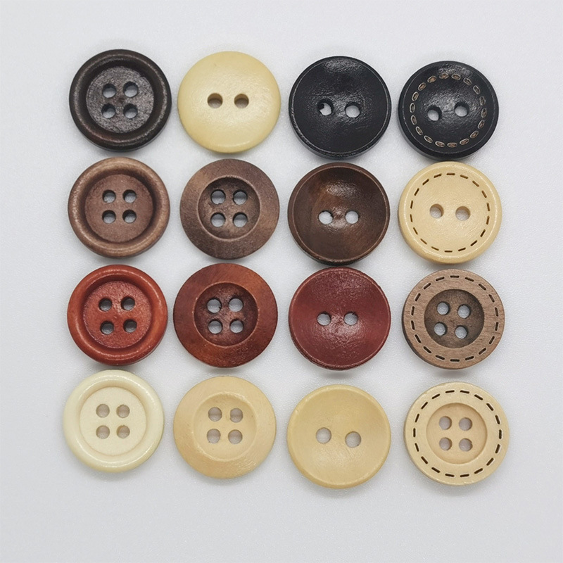 Деревянные кнопки из натурального дерева для детей, мультяшные кнопки для пальто, кнопки с четырьмя и двумя глазами