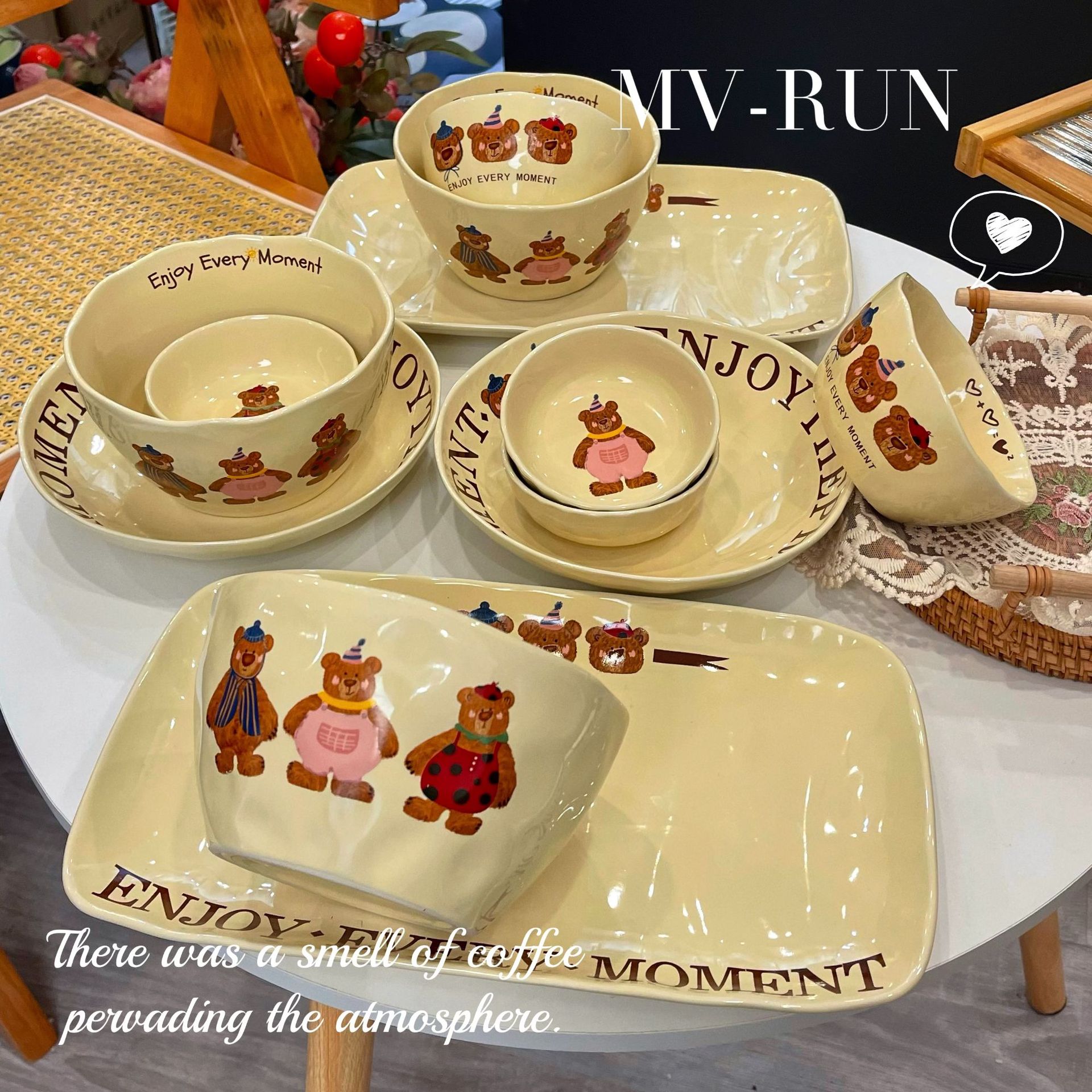 Cute Modern Three Bear Ceramic Tableware Rice Bowl Plate Set