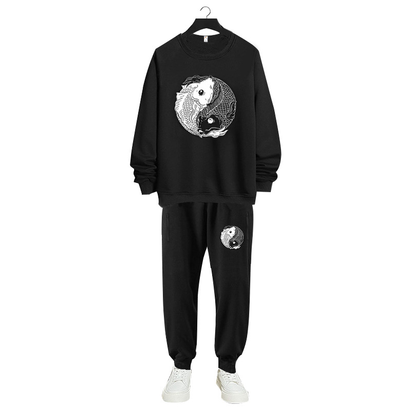 DW1001-DK2001 extra large size suit sports cotton fleece-lined fat sweater pants men's autumn and winter Plus