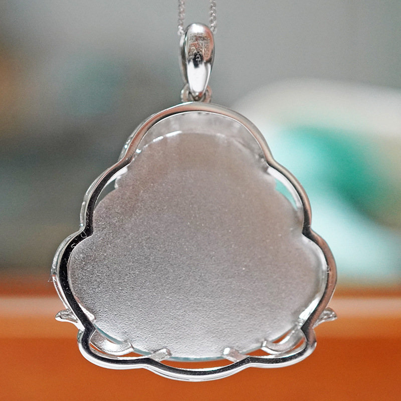 Platinum Pt950 Cultivated Diamond Jade Smiling Buddha Inlaid Full Diamond Pendant