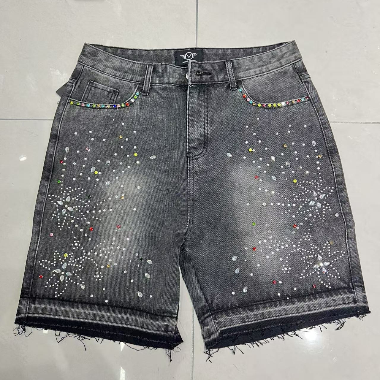 European and American retro beaded Denim shorts 2025 new summer high-end cool Denim shorts-WL579